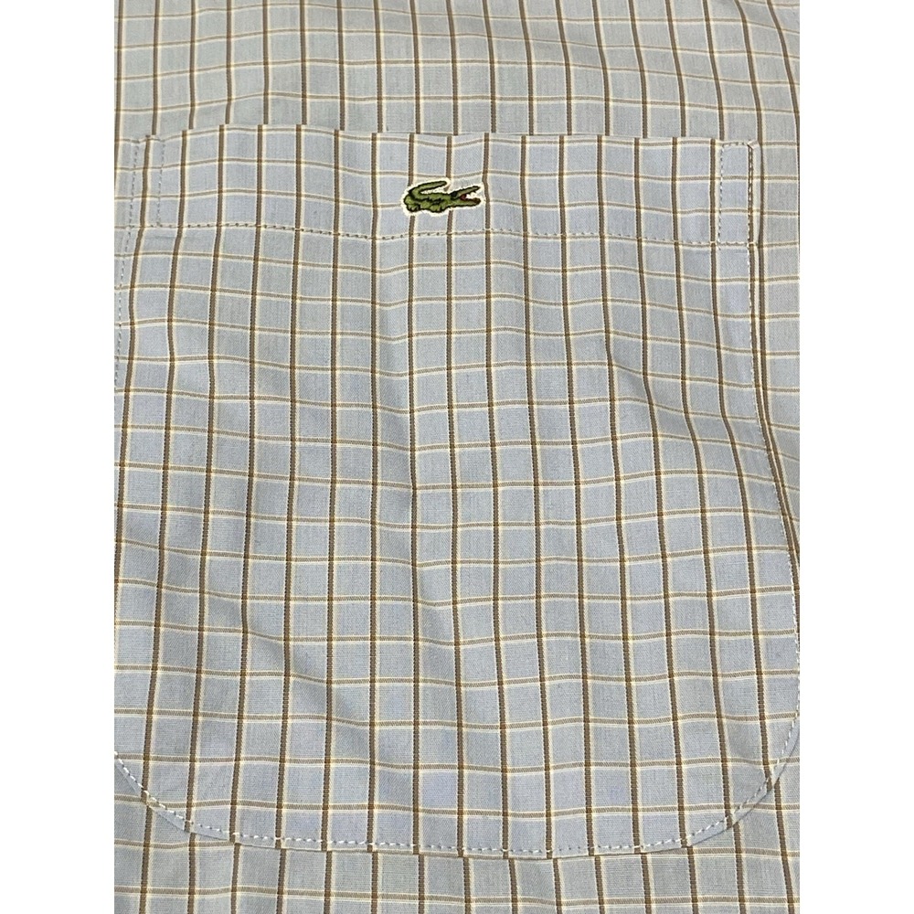Lacoste Modern Fit Button Down Shirt Mens 38 Blue Gingham Checkered - Picture 5 of 9